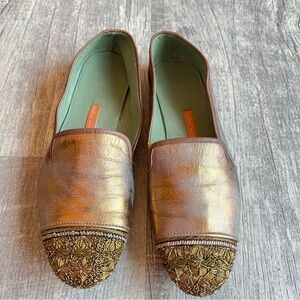 Anthropologie Meher Kakalia metallic leather loafers embroidered beaded …